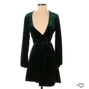Zara Rich Green Velvet Plunge Dress